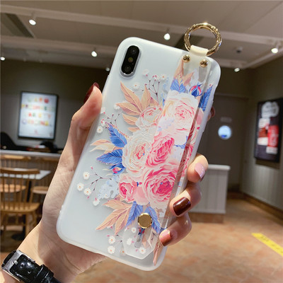 Za iPhone XR Xs 12 11 13 14 Pro Max torbica Mekani cvjetni uzorak Poklopac za držač telefona za Apple 7 Plus 6S 8 SE 2 TPU torbica za narukvicu