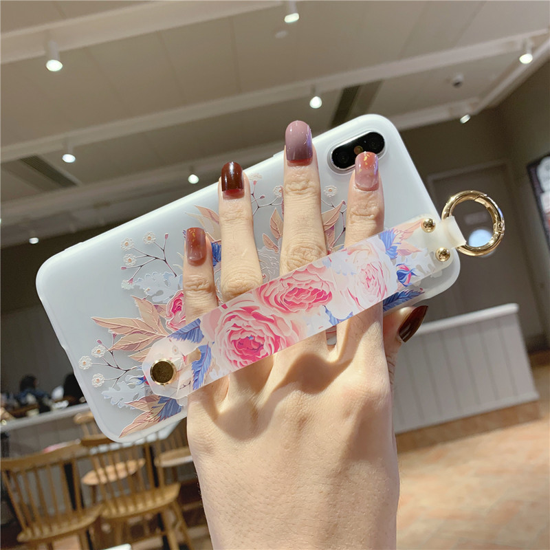 Za iPhone XR Xs 12 11 13 14 Pro Max torbica Mekani cvjetni uzorak Poklopac za držač telefona za Apple 7 Plus 6S 8 SE 2 TPU torbica za narukvicu