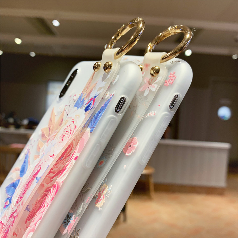 Za iPhone XR Xs 12 11 13 14 Pro Max torbica Mekani cvjetni uzorak Poklopac za držač telefona za Apple 7 Plus 6S 8 SE 2 TPU torbica za narukvicu