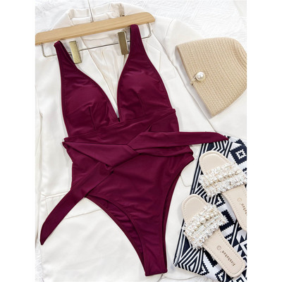 Seksi duboki V izrez s izrezom na remenu Ženski kupaći kostim Jednodijelni kupaći kostim Ženski monokini podstavljeni kupaći kostim Swim Lady V3594