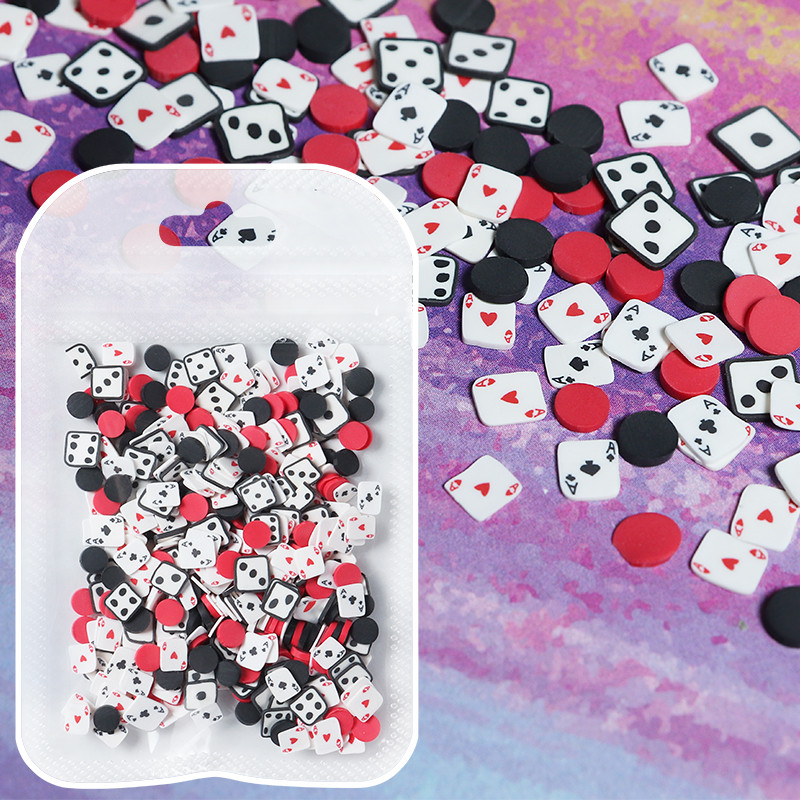 10g Resin Poker Card Slice Nail Art Decorations Crveno Crno Srce Polimer Clay Slices Dijelovi Dizajn manikure Pribor za nokte