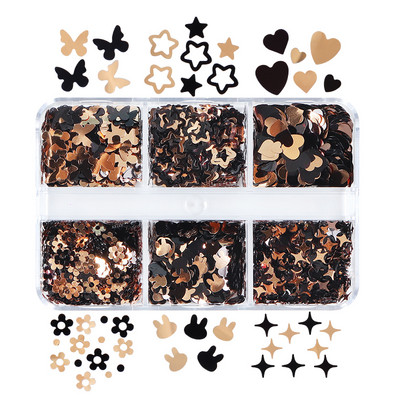 6 rács fehérarany köröm csillogó flitterek kevert kerek pillangó szerelem szív alakú pelyhek barkácsolás Kawaii körömdíszítési kiegészítők