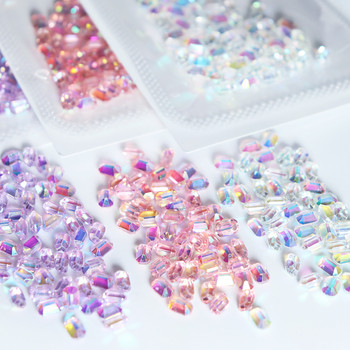 50 τμχ Aurora Sugar Cube Nail Charms Decoracion Rhinestones Ice Octagonal Crystal Diamonds DIY Resin Nails Supplies Αξεσουάρ