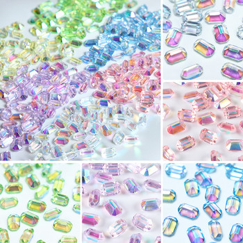50 τμχ Aurora Sugar Cube Nail Charms Decoracion Rhinestones Ice Octagonal Crystal Diamonds DIY Resin Nails Supplies Αξεσουάρ