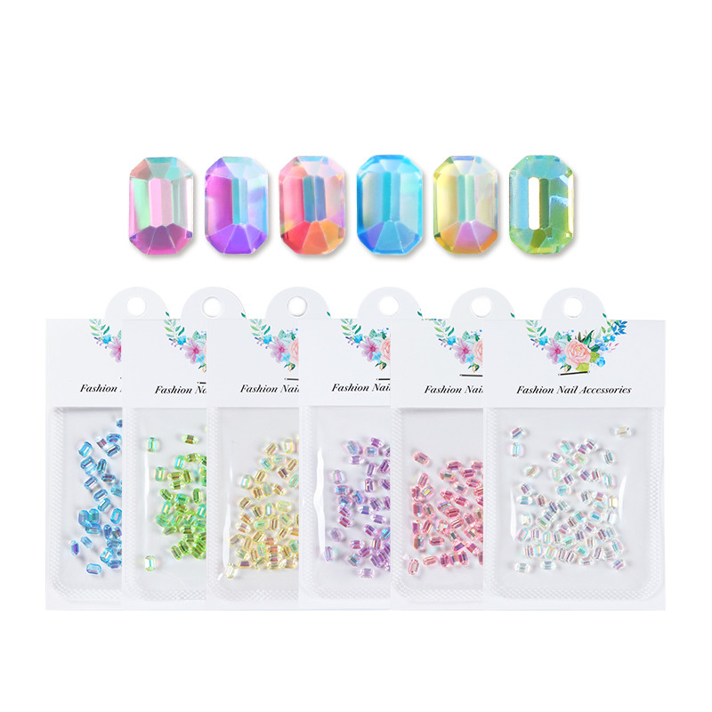 50db Aurora Sugar Cube körömbűvek Decoracion strasszok jég nyolcszögletű kristály gyémántok barkácsolt műgyanta körmök kellékek kellékek
