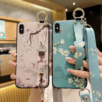 за iPhone 14 13 Pro Max 12 11 8 Plus 7 XR X XS Cover Vintage Flower Leaf Phone Holder Калъф за китка Crossbody Shoulder Lanyard Калъф