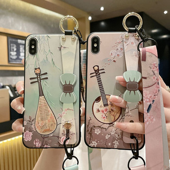 за iPhone 14 13 Pro Max 12 11 8 Plus 7 XR X XS Cover Vintage Flower Leaf Phone Holder Калъф за китка Crossbody Shoulder Lanyard Калъф