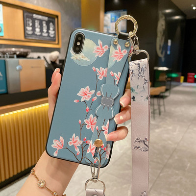 за iPhone 14 13 Pro Max 12 11 8 Plus 7 XR X XS Cover Vintage Flower Leaf Phone Holder Калъф за китка Crossbody Shoulder Lanyard Калъф