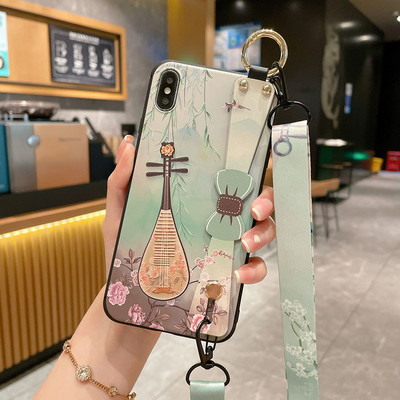 за iPhone 14 13 Pro Max 12 11 8 Plus 7 XR X XS Cover Vintage Flower Leaf Phone Holder Калъф за китка Crossbody Shoulder Lanyard Калъф