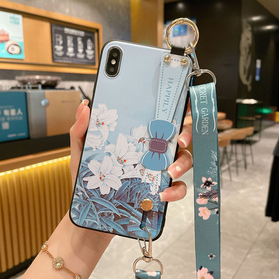 за iPhone 14 13 Pro Max 12 11 8 Plus 7 XR X XS Cover Vintage Flower Leaf Phone Holder Калъф за китка Crossbody Shoulder Lanyard Калъф