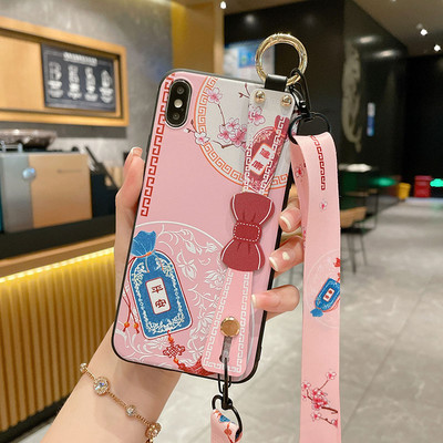 за iPhone 14 13 Pro Max 12 11 8 Plus 7 XR X XS Cover Vintage Flower Leaf Phone Holder Калъф за китка Crossbody Shoulder Lanyard Калъф