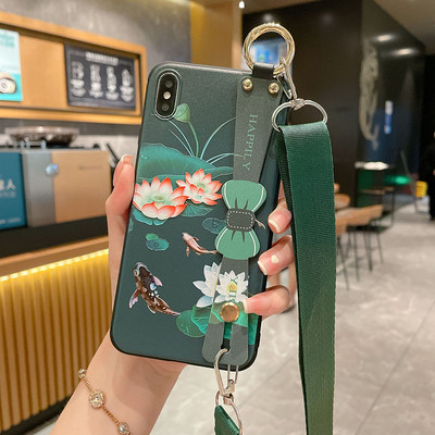 за iPhone 14 13 Pro Max 12 11 8 Plus 7 XR X XS Cover Vintage Flower Leaf Phone Holder Калъф за китка Crossbody Shoulder Lanyard Калъф