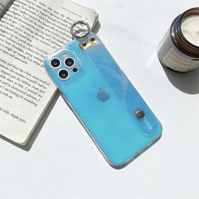 Luxus lila színes csuklópántos telefontartó tok iPhone 12 Pro Max Mini 11 6 7 8 Plus X XR XS puha átlátszó hátlaphoz.