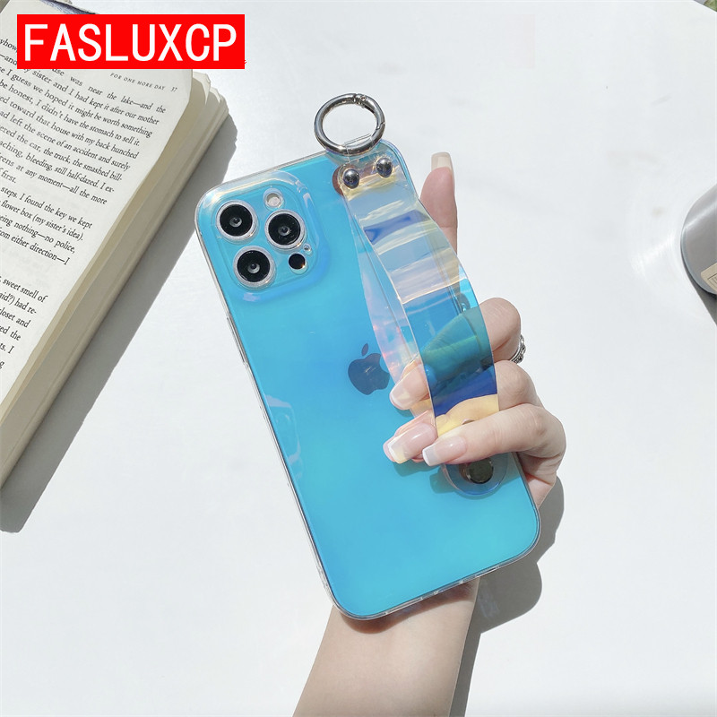 Luxus lila színes csuklópántos telefontartó tok iPhone 12 Pro Max Mini 11 6 7 8 Plus X XR XS puha átlátszó hátlaphoz.