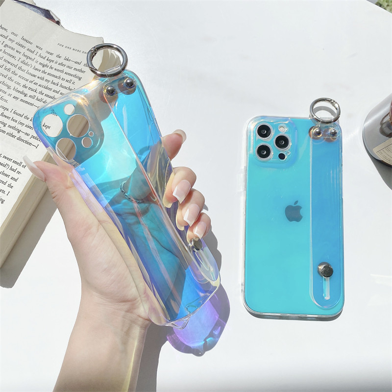 Luxus lila színes csuklópántos telefontartó tok iPhone 12 Pro Max Mini 11 6 7 8 Plus X XR XS puha átlátszó hátlaphoz.