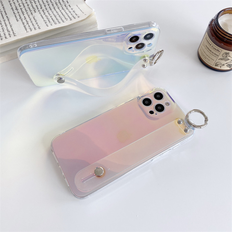Luxus lila színes csuklópántos telefontartó tok iPhone 12 Pro Max Mini 11 6 7 8 Plus X XR XS puha átlátszó hátlaphoz.