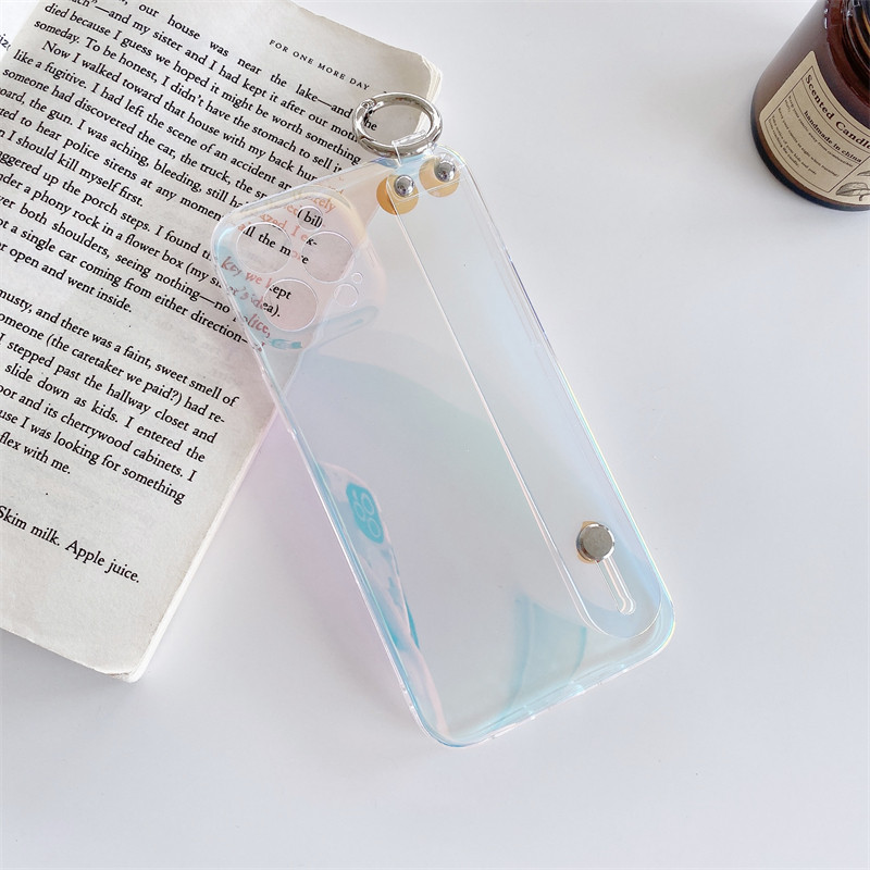 Luxus lila színes csuklópántos telefontartó tok iPhone 12 Pro Max Mini 11 6 7 8 Plus X XR XS puha átlátszó hátlaphoz.