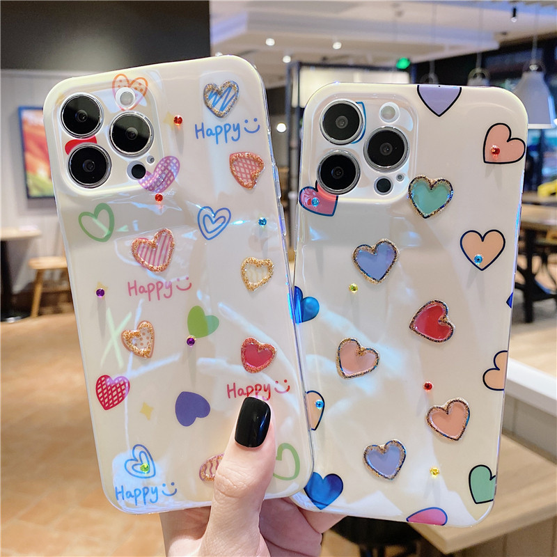 Χαριτωμένη πολύχρωμη θήκη τηλεφώνου Laser Love Heart για iPhone 14 Pro Max 13 12 11 X XS XR 7 8 Plus Glitter Fashion Μαλακό κάλυμμα αντικραδασμικό