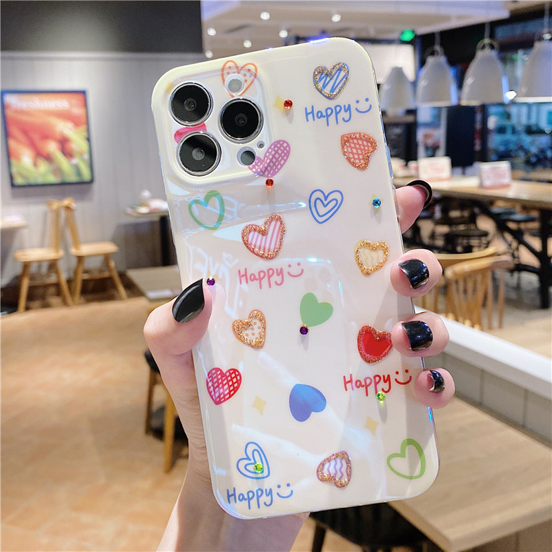 Χαριτωμένη πολύχρωμη θήκη τηλεφώνου Laser Love Heart για iPhone 14 Pro Max 13 12 11 X XS XR 7 8 Plus Glitter Fashion Μαλακό κάλυμμα αντικραδασμικό