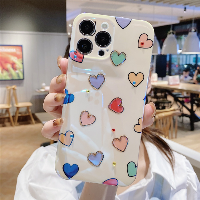 Χαριτωμένη πολύχρωμη θήκη τηλεφώνου Laser Love Heart για iPhone 14 Pro Max 13 12 11 X XS XR 7 8 Plus Glitter Fashion Μαλακό κάλυμμα αντικραδασμικό