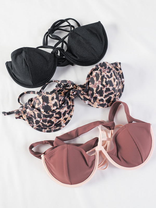 ZRTAK Leopard Swimwear Szexi Bikini Patchwork Női fürdőruha 2022 fürdőruha nyomtatott bikini szettek Solid Beachwear Cup