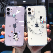 Χαριτωμένη θήκη τηλεφώνου Cartoon Astronaut Planet Star για iPhone 14 Pro Max 13 12 Mini 11 XS XR 7 8 Plus Διαφανές αντικραδασμικό κάλυμμα