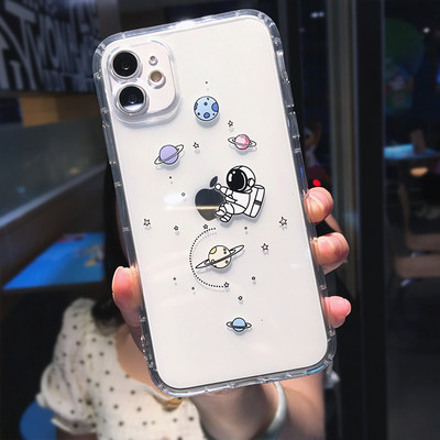 Χαριτωμένη θήκη τηλεφώνου Cartoon Astronaut Planet Star για iPhone 14 Pro Max 13 12 Mini 11 XS XR 7 8 Plus Διαφανές αντικραδασμικό κάλυμμα