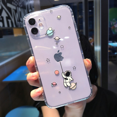 Χαριτωμένη θήκη τηλεφώνου Cartoon Astronaut Planet Star για iPhone 14 Pro Max 13 12 Mini 11 XS XR 7 8 Plus Διαφανές αντικραδασμικό κάλυμμα