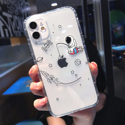 Χαριτωμένη θήκη τηλεφώνου Cartoon Astronaut Planet Star για iPhone 14 Pro Max 13 12 Mini 11 XS XR 7 8 Plus Διαφανές αντικραδασμικό κάλυμμα
