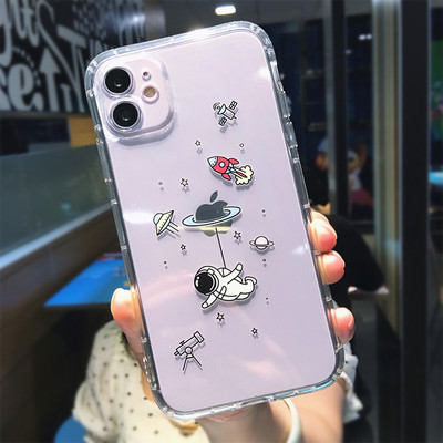 Χαριτωμένη θήκη τηλεφώνου Cartoon Astronaut Planet Star για iPhone 14 Pro Max 13 12 Mini 11 XS XR 7 8 Plus Διαφανές αντικραδασμικό κάλυμμα