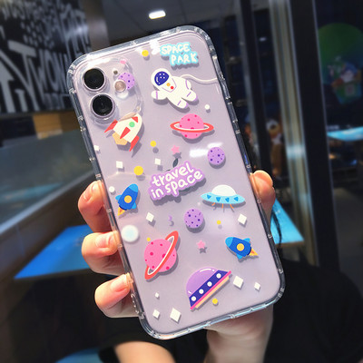 Χαριτωμένη θήκη τηλεφώνου Cartoon Astronaut Planet Star για iPhone 14 Pro Max 13 12 Mini 11 XS XR 7 8 Plus Διαφανές αντικραδασμικό κάλυμμα