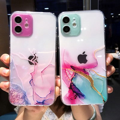 Калъф за телефон с акварелна картина за iPhone 14 Pro Max 13 12 Mini 11 X XR XS 7 8 Plus Цветен мраморен прозрачен мек удароустойчив капак