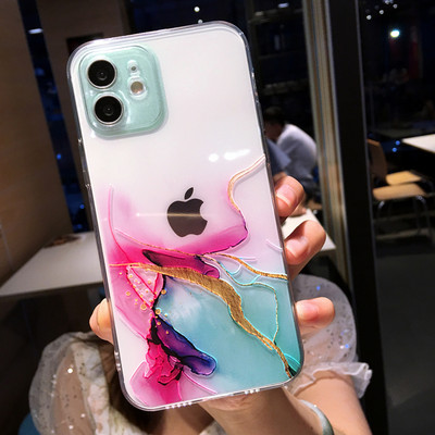 Akvarell festéssel festett telefontok iPhone 14 Pro Max 13 12 Mini 11 X XR XS 7 8 Plus színes márvány átlátszó puha ütésálló burkolathoz