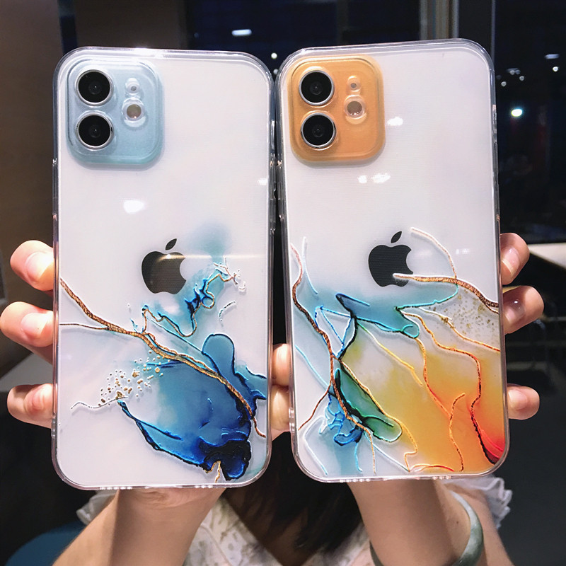 Akvarell festéssel festett telefontok iPhone 14 Pro Max 13 12 Mini 11 X XR XS 7 8 Plus színes márvány átlátszó puha ütésálló burkolathoz