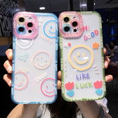 Χαριτωμένο Cartoon Smile Flower Clear Case Phone for iPhone 14 Pro Max 13 12 11 X XS XR 7 8 Plus Couple Διάφανο κάλυμμα αντικραδασμικό