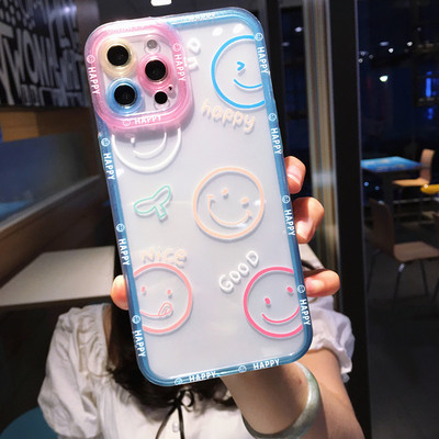 Χαριτωμένο Cartoon Smile Flower Clear Case Phone for iPhone 14 Pro Max 13 12 11 X XS XR 7 8 Plus Couple Διάφανο κάλυμμα αντικραδασμικό