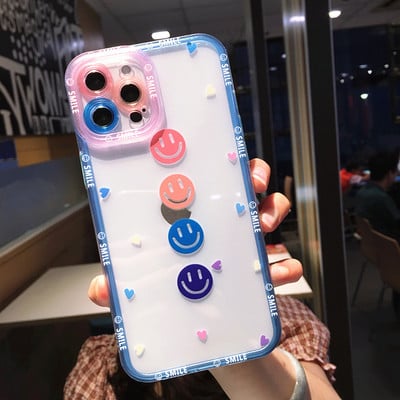 Χαριτωμένο Cartoon Smile Flower Clear Case Phone for iPhone 14 Pro Max 13 12 11 X XS XR 7 8 Plus Couple Διάφανο κάλυμμα αντικραδασμικό