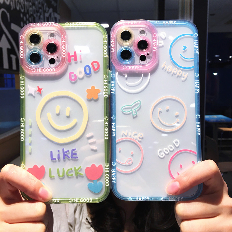 Χαριτωμένο Cartoon Smile Flower Clear Case Phone for iPhone 14 Pro Max 13 12 11 X XS XR 7 8 Plus Couple Διάφανο κάλυμμα αντικραδασμικό