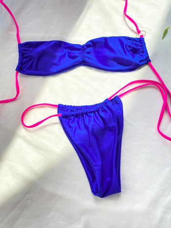 ZRTAK Μπλε μπικίνι Push Up Swimsuits Sexi Μαγιό Γυναικεία Σετ μπικίνι με φιόγκο Μαγιό 2022 Thong Brazilian Biquini Beachwear