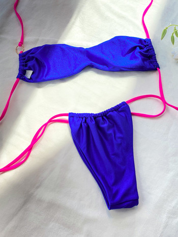 ZRTAK Μπλε μπικίνι Push Up Swimsuits Sexi Μαγιό Γυναικεία Σετ μπικίνι με φιόγκο Μαγιό 2022 Thong Brazilian Biquini Beachwear