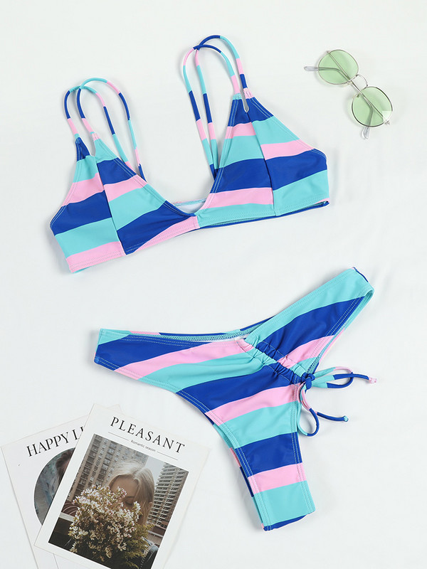 Zrtak Fényes Bikini String fürdőruha Női Magas derekú Fürdőruha Strandruhák Kétrészes öltöny Szexi fürdőruhák Patchwork fürdőruhák