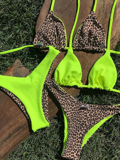 Zrtak Leopard Swimwear női szexi bikini bordás fürdőruha női patchwork strandruha Bandage bikini szett kétoldalas fürdőruha