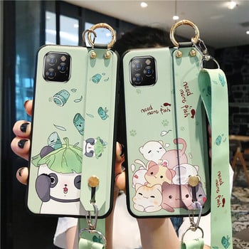 За iPhone SE 11 12 13 14 Pro Xs Max Cute Panda Cat Калъф за каишка за китка с ремък за рамо за врата за iPhone 6 7 8 Plus X Xr