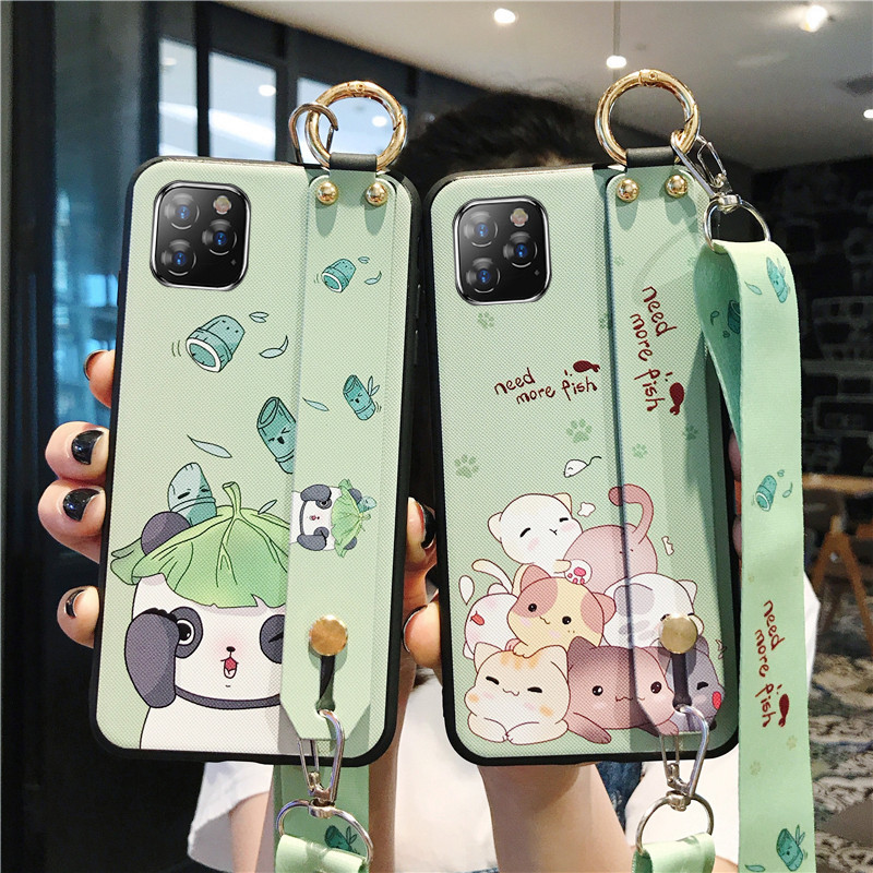Για iPhone SE 11 12 13 14 Pro Xs Max Cute Panda Cat λουράκι καρπού με κορδόνι λαιμού ιμάντα ώμου για iPhone 6 7 8 Plus X Xr