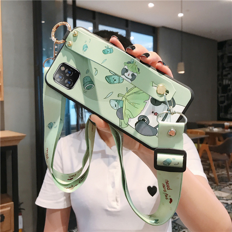 Για iPhone SE 11 12 13 14 Pro Xs Max Cute Panda Cat λουράκι καρπού με κορδόνι λαιμού ιμάντα ώμου για iPhone 6 7 8 Plus X Xr