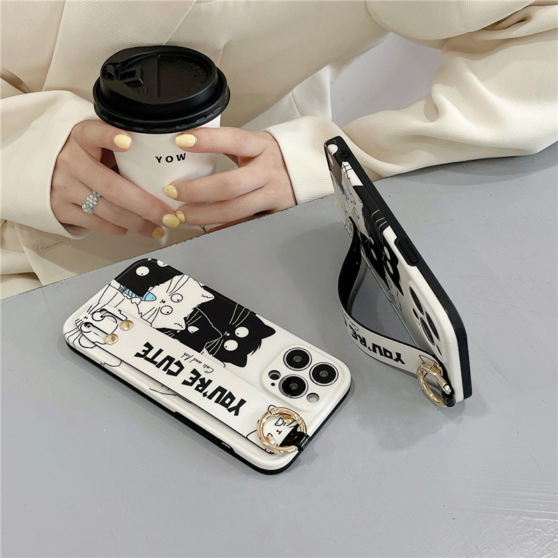Slatka i smiješna mačka narukvica, torbica za telefon za iPhone 14 14Pro 13 12 Pro 11 XS Max XR 8 7 Plus, mekana silikonska navlaka za narukvicu