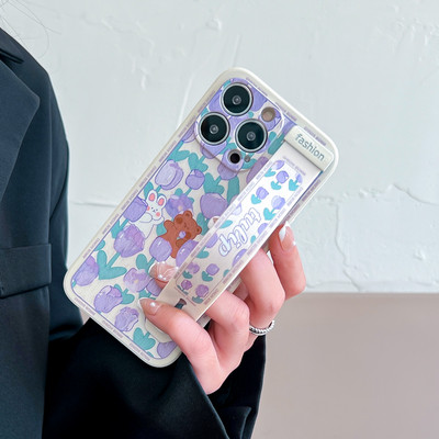 Калъф за телефон с каишка за китка за iPhone 11 12 13 Pro Max Xs Max XR 7 8 Plus SE Rose Flower Fruits Силиконов защитен капак