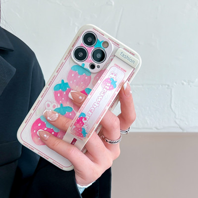 Калъф за телефон с каишка за китка за iPhone 11 12 13 Pro Max Xs Max XR 7 8 Plus SE Rose Flower Fruits Силиконов защитен капак