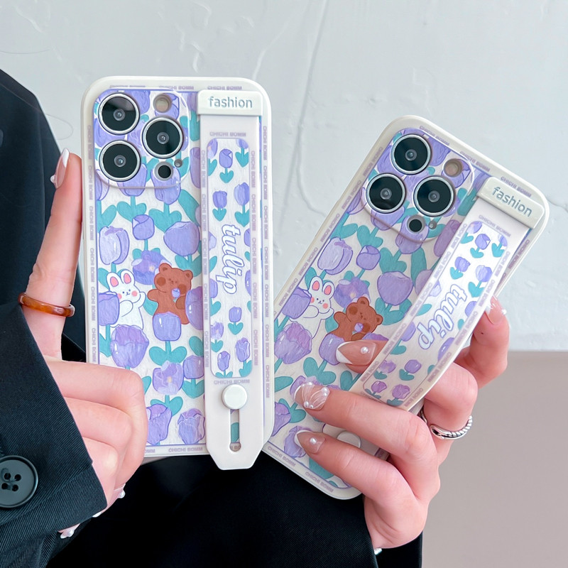 Калъф за телефон с каишка за китка за iPhone 11 12 13 Pro Max Xs Max XR 7 8 Plus SE Rose Flower Fruits Силиконов защитен капак