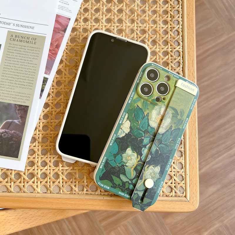 Калъф за телефон с каишка за китка за iPhone 11 12 13 Pro Max Xs Max XR 7 8 Plus SE Rose Flower Fruits Силиконов защитен капак